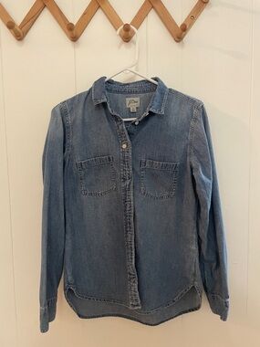 J. Crew Washed Denim Chambray Button-Up Shirt - Blue